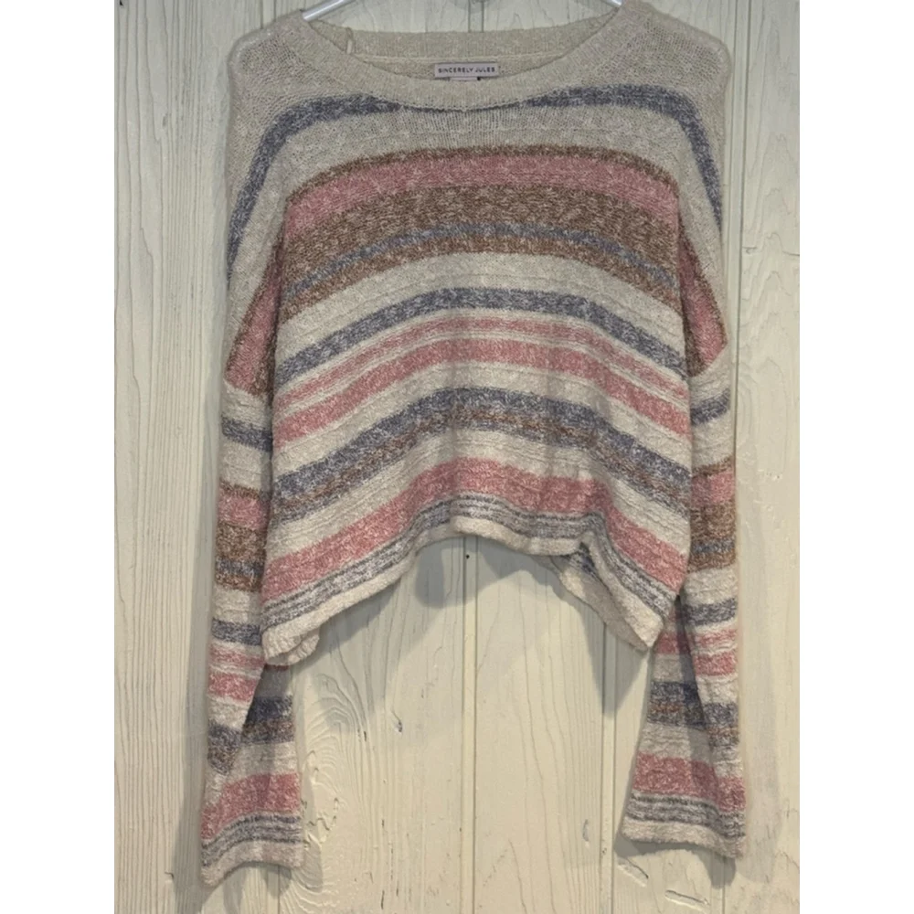 Women's Sincerely Jules Striped Crew Neck Sweater M - Cream, Pink, Blue